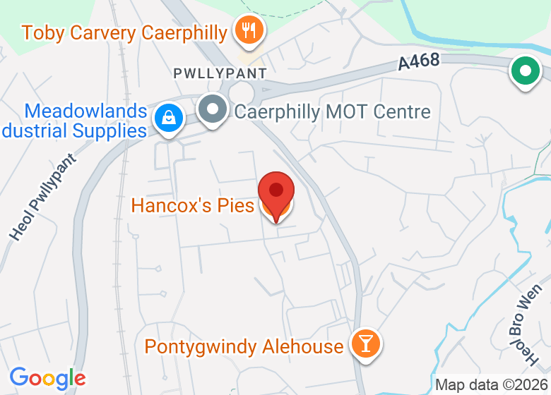 Map showing location of Hancox's Pies