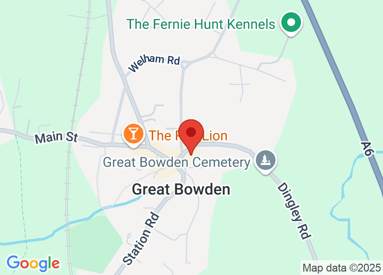 Map showing location of Great Bowden Village Hall