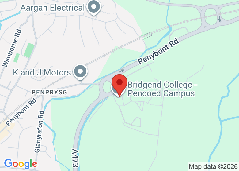 Map showing location of Bridgend College - Pencoed Campus