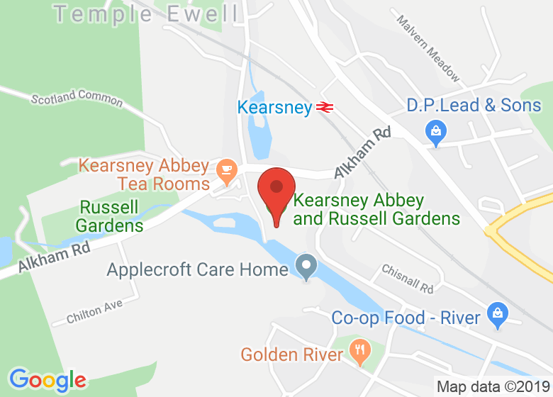 Map showing location of Kearsney Abbey and Russell Gardens