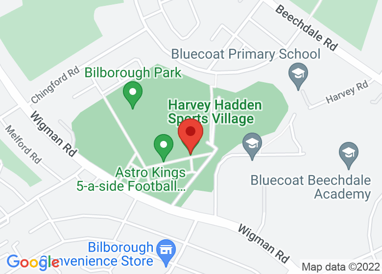 Map showing location of Harvey Hadden Sports Village