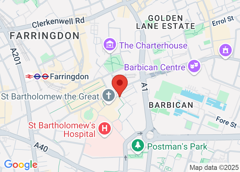 Map showing location of Founders' Hall