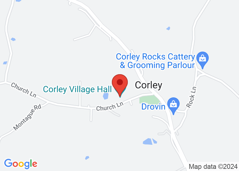 Map showing location of Corley Village Hall