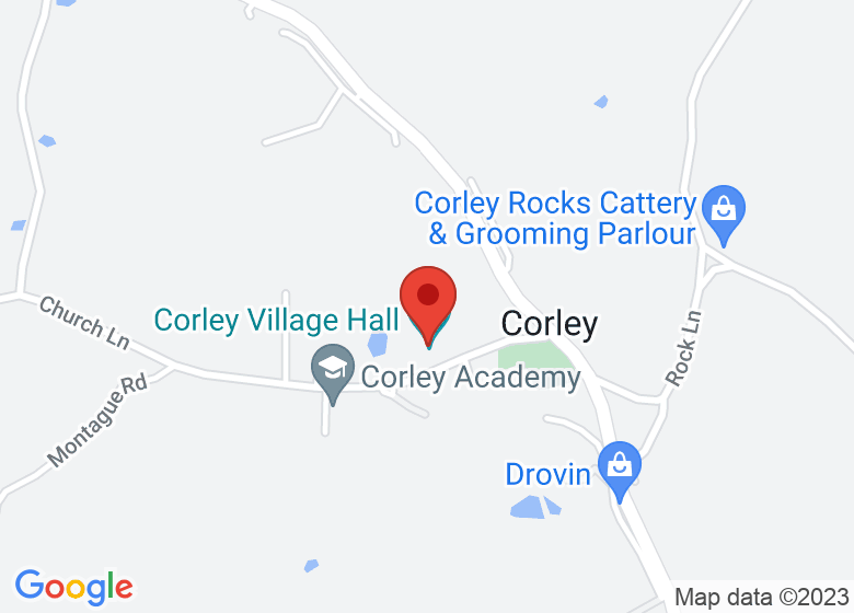 Map showing location of Corley Village Hall