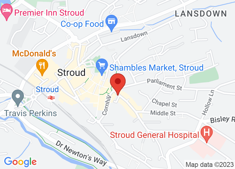 Map showing location of Stroud Yoga Space & Shop