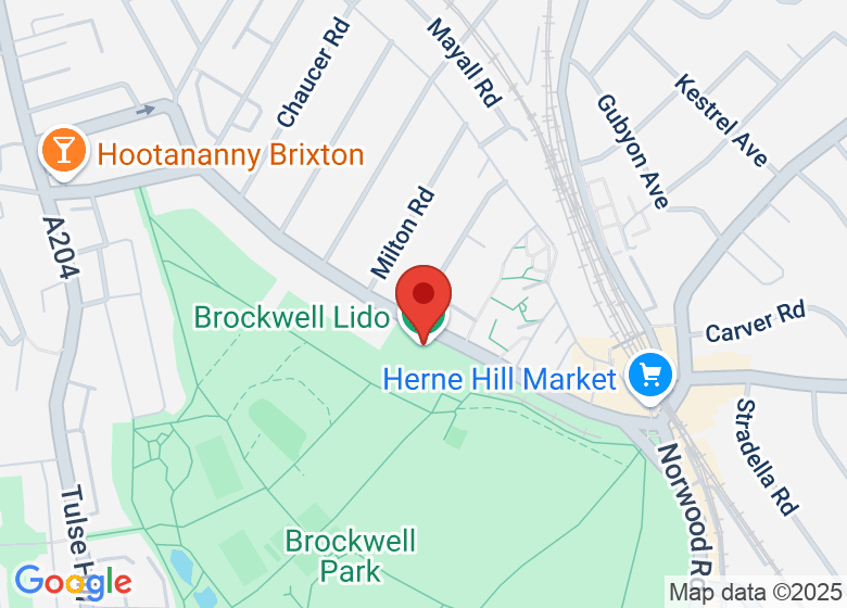 Map showing location of Brockwell Lido