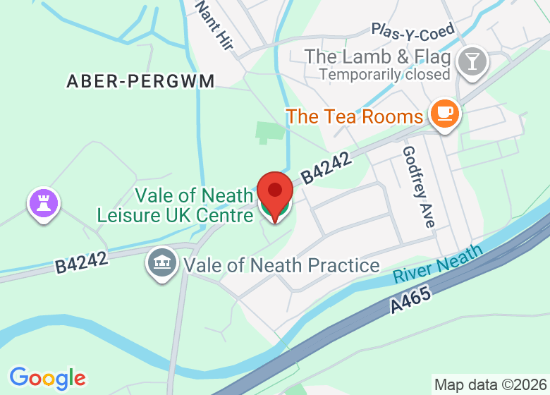 Map showing location of Vale of Neath Leisure UK Centre