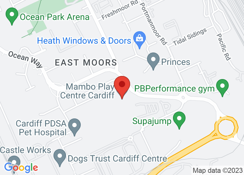 Map showing location of Mambo Play Centre Cardiff