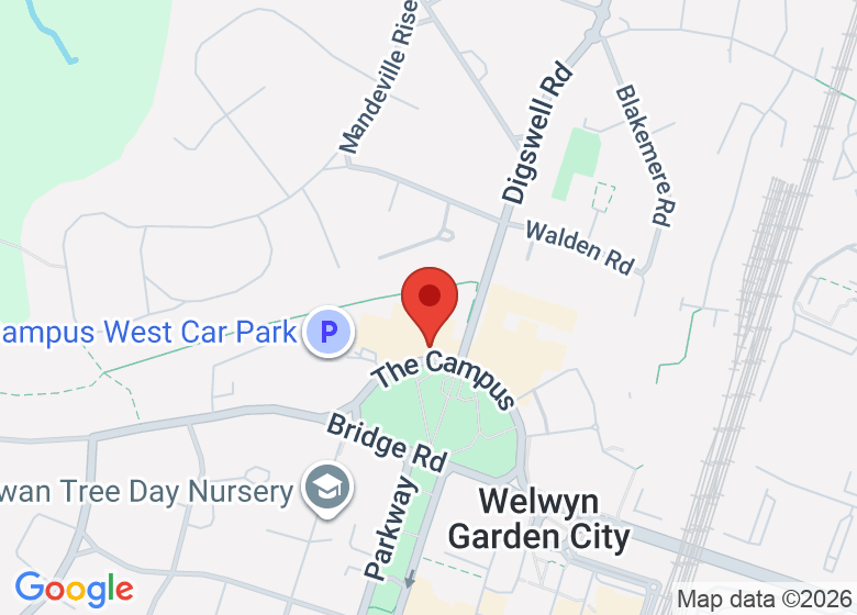 Map showing location of Welwyn Garden City Central Library