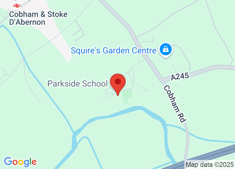 Map showing location of St Mary's Church Hall, (at Parkside School, opposite Cobham Squires)