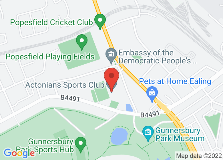 Map showing location of Actonians Sports Club