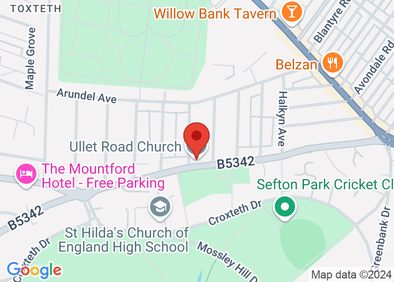 Map showing location of Ullet Road Church