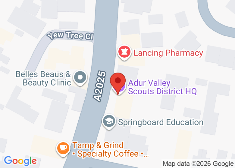 Map showing location of Adur Scout Hut