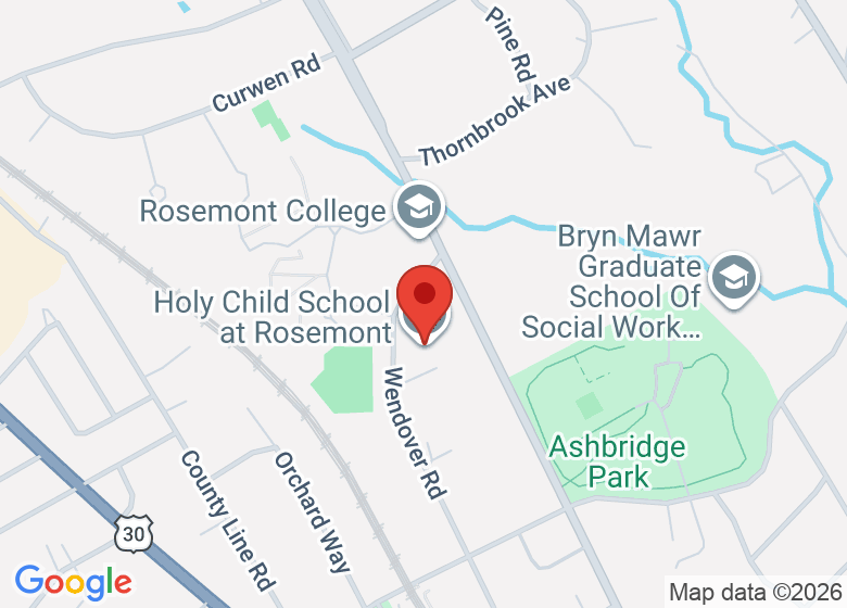 Térkép mutatja a következő helyeket Holy Child School at Rosemont