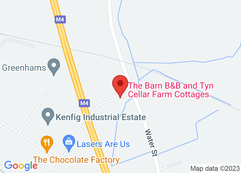 Map showing location of The Barn B&B and Tyn Cellar Farm Cottages