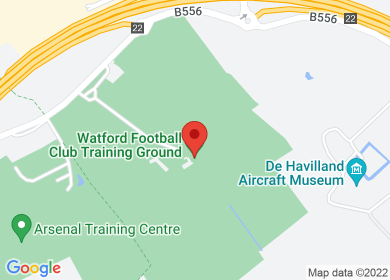 Map showing location of Watford Football Club Training Ground