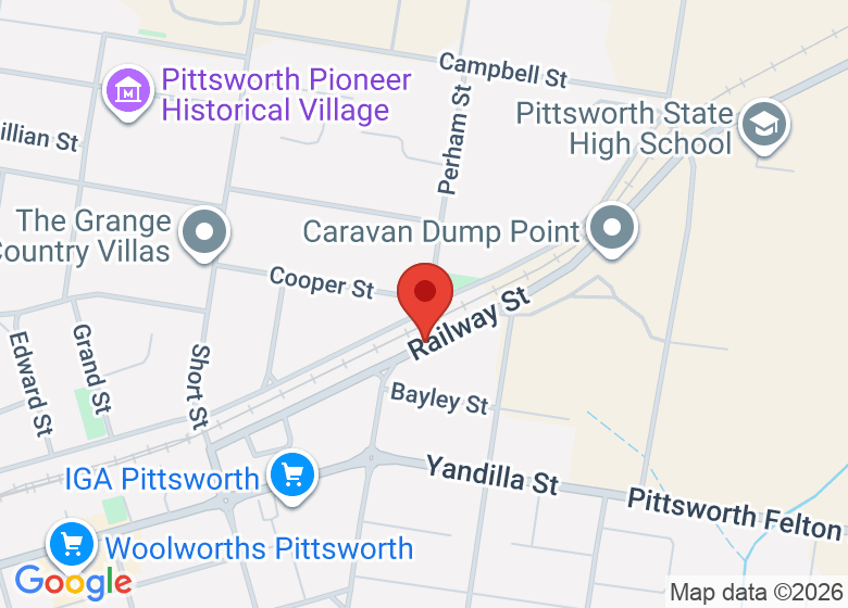 Map showing location of Pittsworth Showgrounds