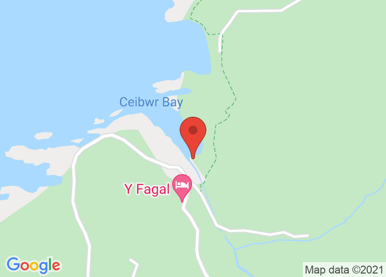 Map showing location of Ceibwr Bay