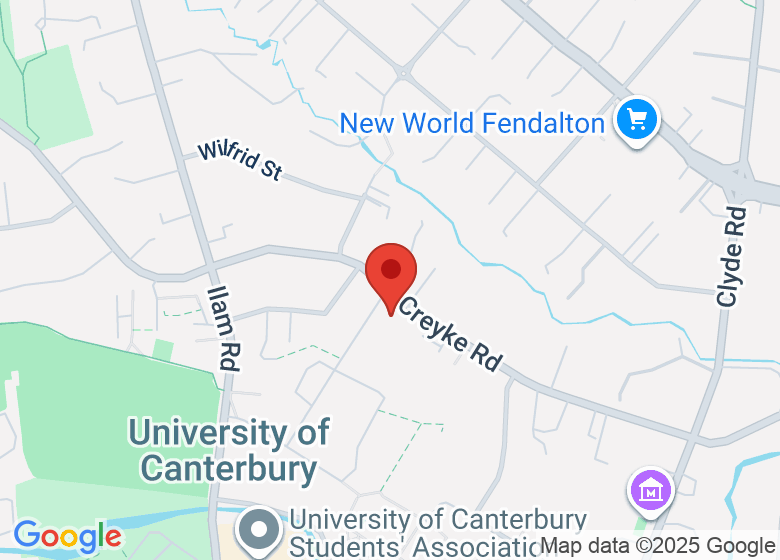Map showing location of John Britten Building, University of Canterbury