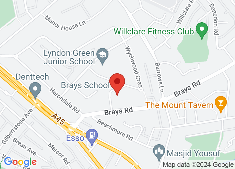 Map showing location of Brays School
