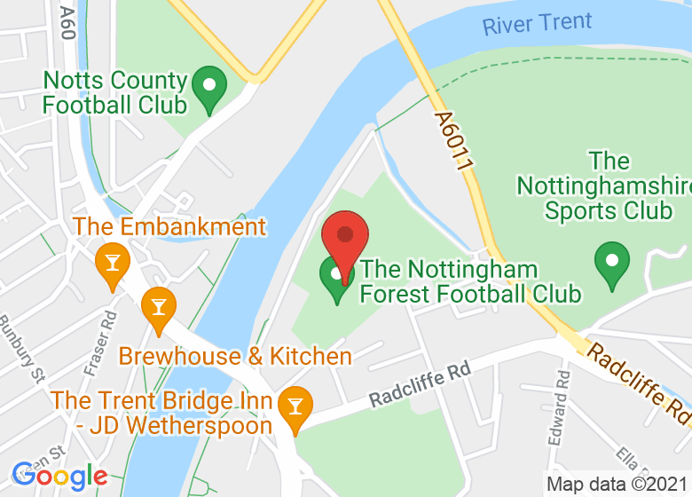 Map showing location of Nottingham Forest Football Club 