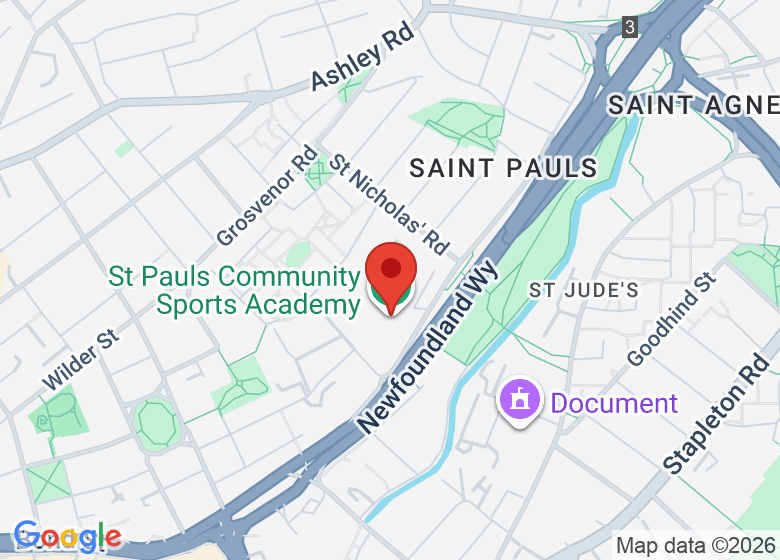 Map showing location of St Pauls Community Sports Academy (Everyone Active)