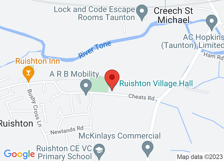 Map showing location of Ruishton Village Hall
