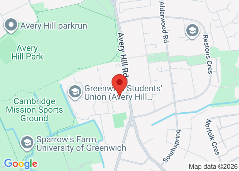 Map showing location of University of Greenwich -Avery Hill Campus