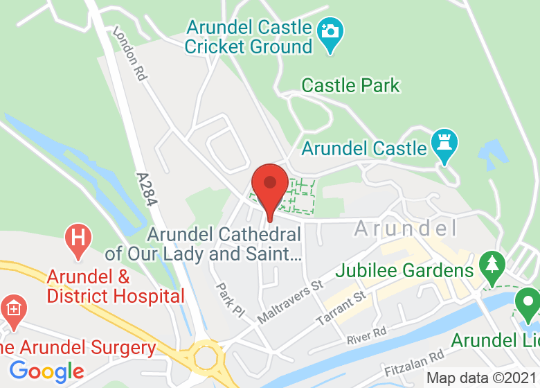 Map showing location of Arundel Cathedral of Our Lady and Saint Philip Howard