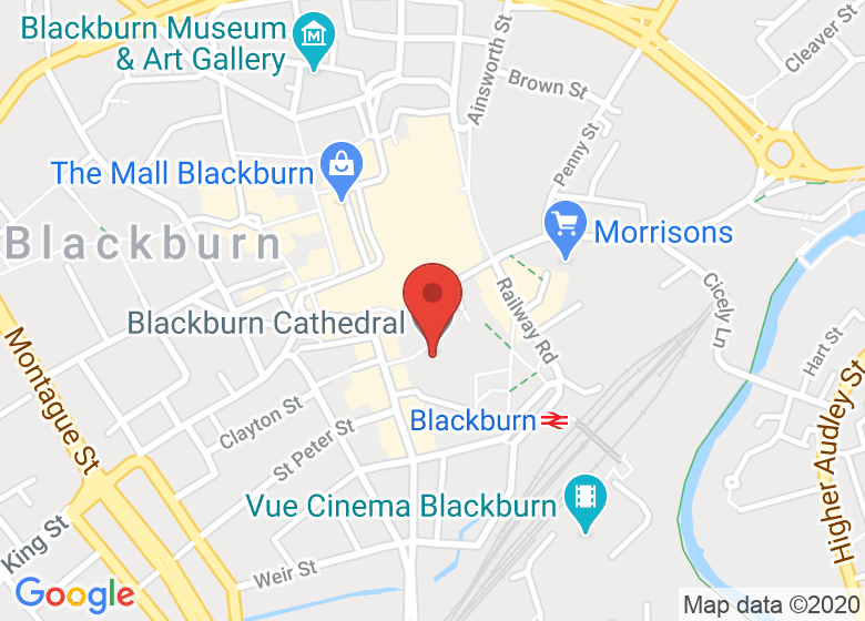 Map showing location of Blackburn Cathedral