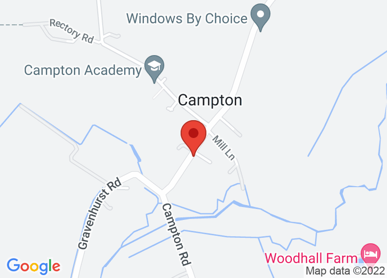 Map showing location of Campton Village Hall