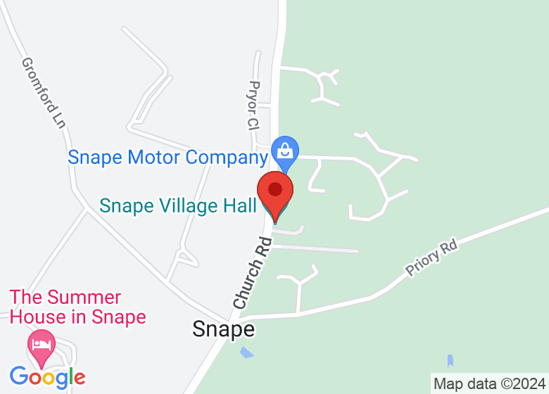 Map showing location of Snape Village Hall