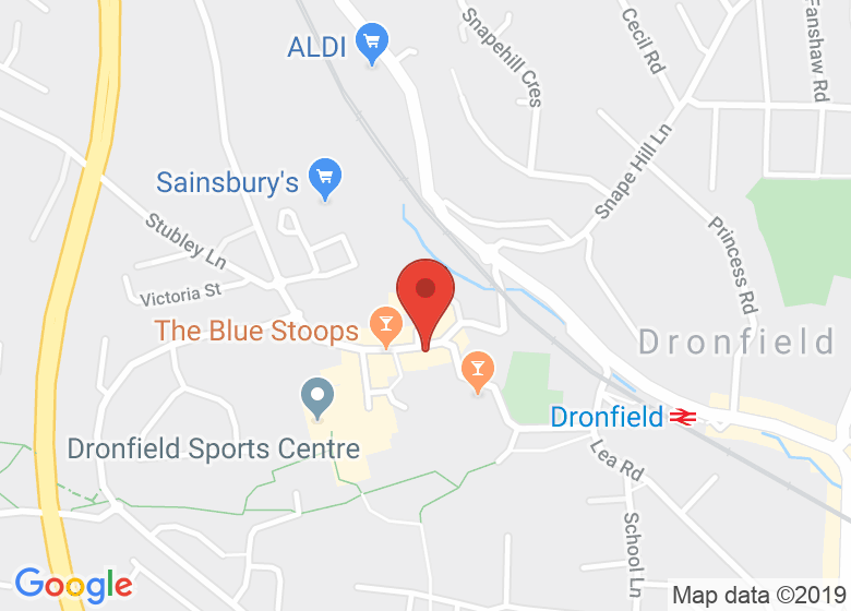 Map showing location of Dronfield Yoga & Wellbeing Studio
