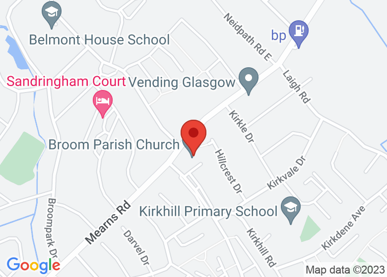 Map showing location of Broom Parish Church