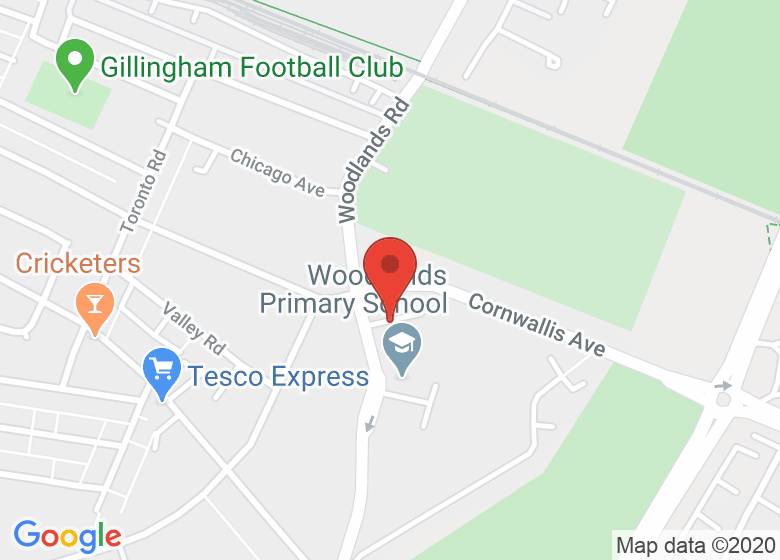 Map showing location of Woodlands Primary School