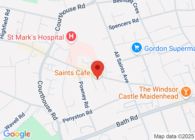 Map showing location of Saints Cafe