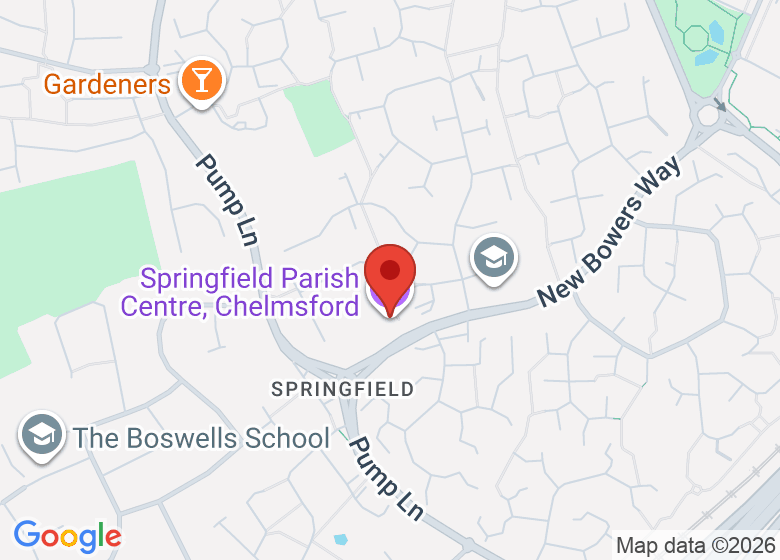 Map showing location of Springfield Parish Centre, Chelmsford