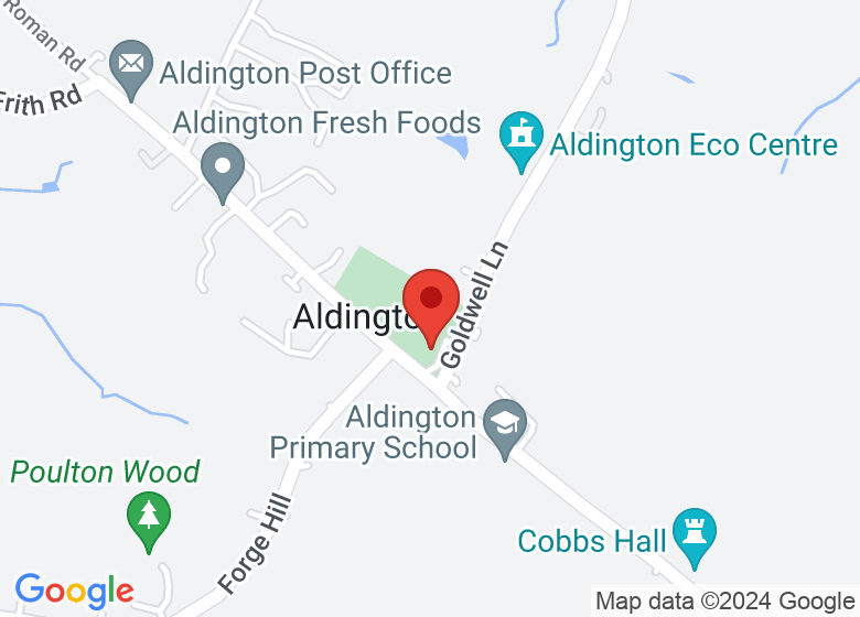 Map showing location of Aldington Village Hall