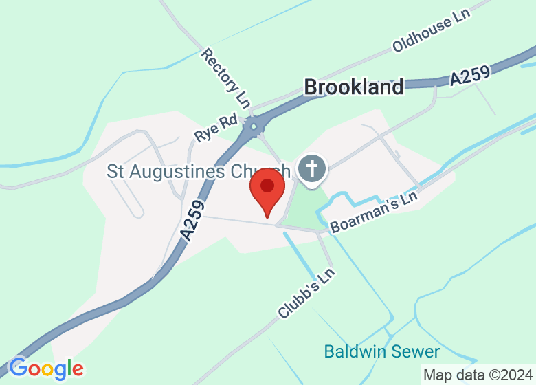 Map showing location of Brookland Village Hall