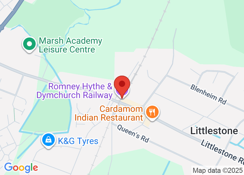 Map showing location of Romney Hythe & Dymchurch Railway