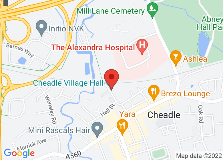 Map showing location of Cheadle Village Hall