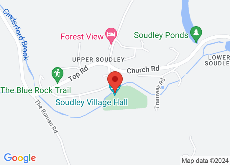 Map showing location of Soudley Village Hall