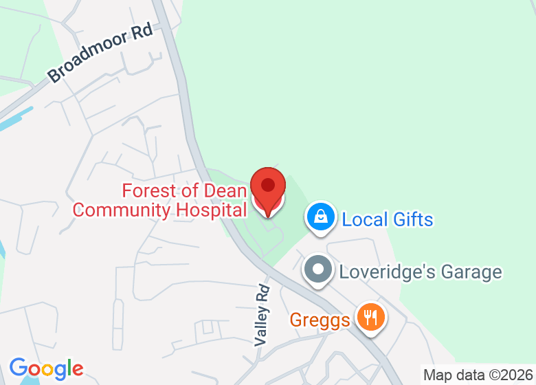 Map showing location of Cinderford Community Hospital