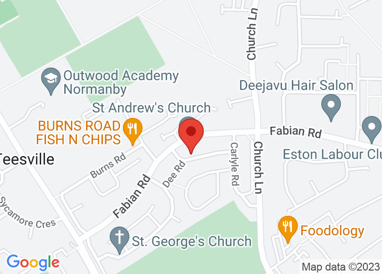 Map showing location of St Andrew's Parish Presbyter