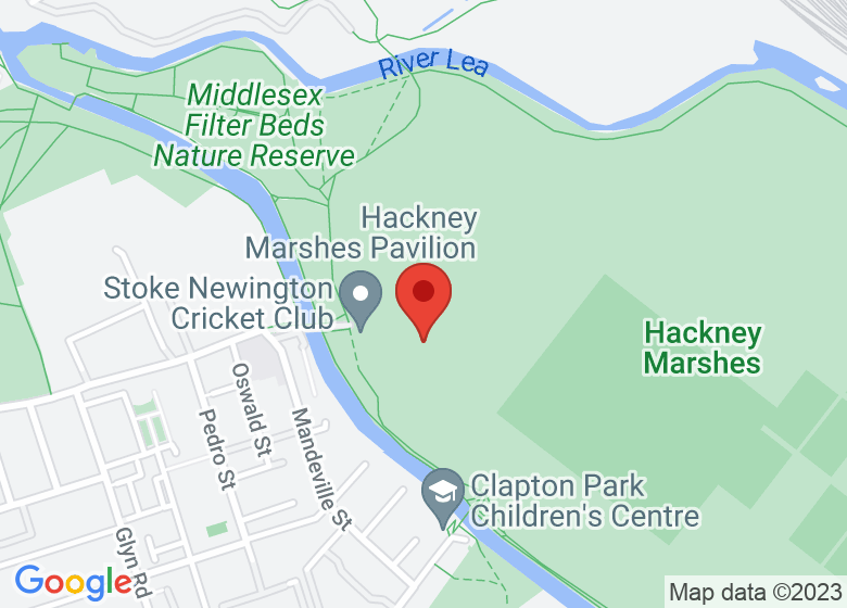 Map showing location of Hackney Marshes Pavilion