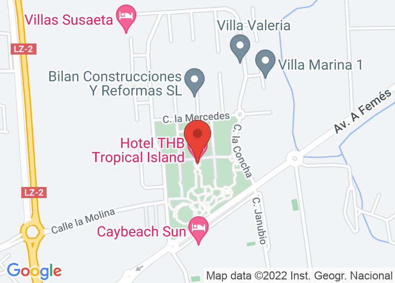 Map showing location of Hotel THB Tropical Island