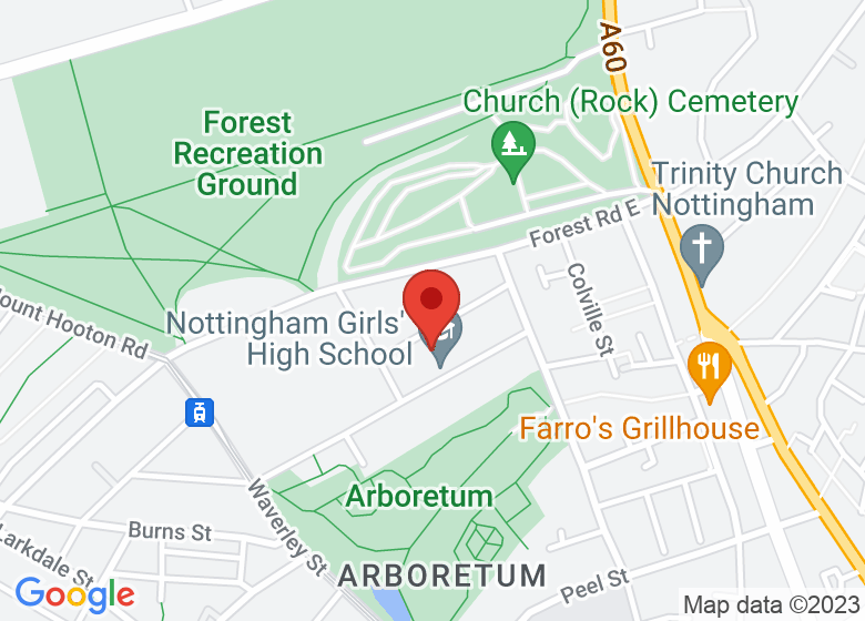 Map showing location of Nottingham Girls' High School