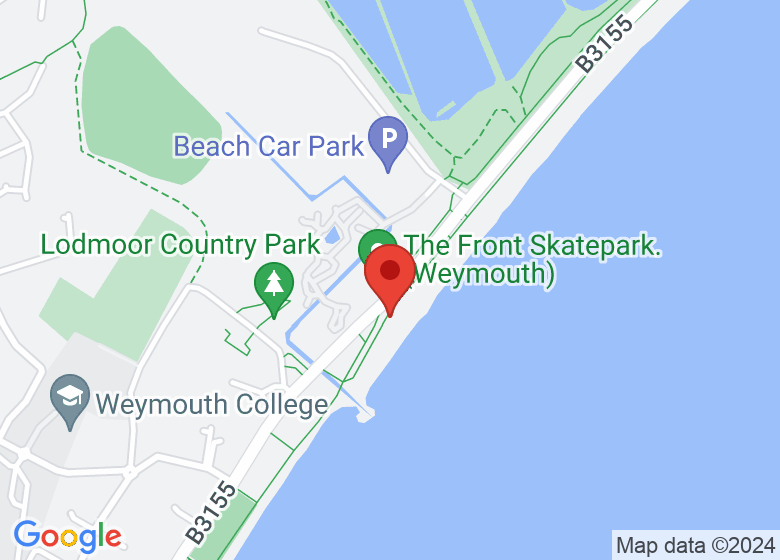 Map showing location of Weymouth Beach. By the Top Cat Cafe