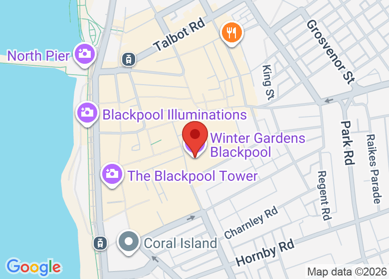Map showing location of Winter Gardens Blackpool