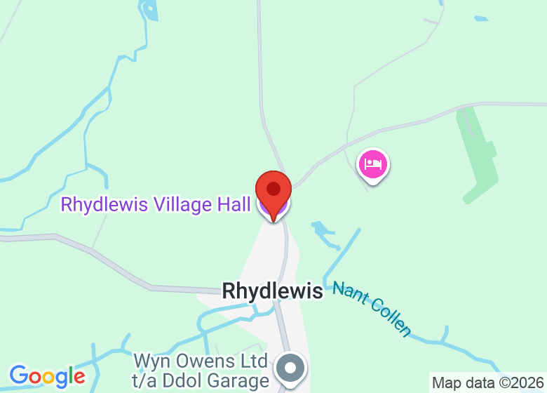 Map showing location of Rhydlewis Village Hall